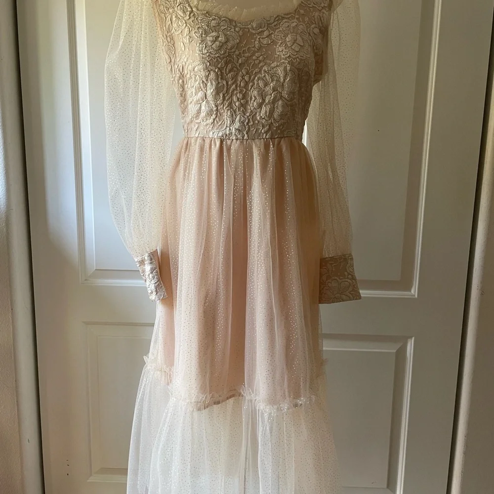 Beautiful Princess style blush color gown with sheer sleeves - Picture 13 of 14